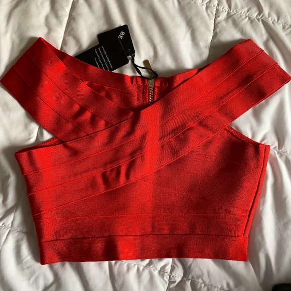 Sexy Red Semi-Stretch Off Shoulder Crop Top - Picture 5 of 11